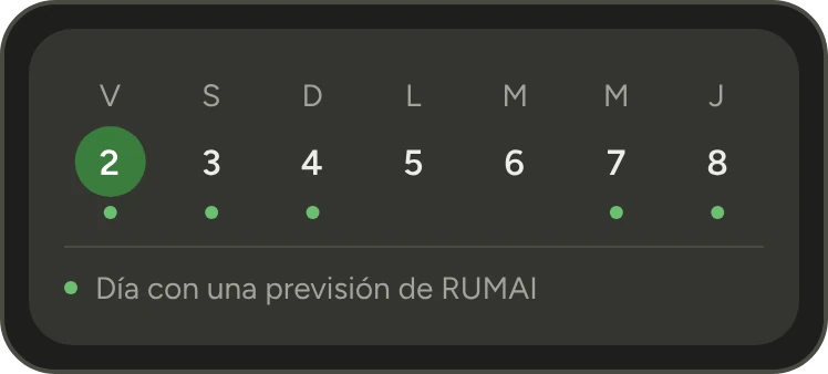 Calendario de RUMAI con los días que tienen una previsión.
