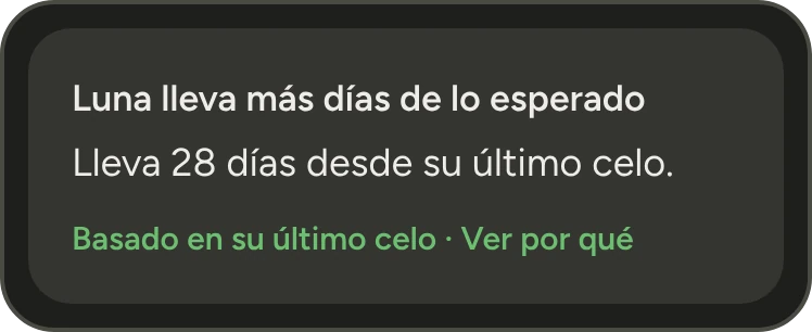 Aviso de RUMAI: Luna lleva 28 días desde su último celo, con su evidencia.